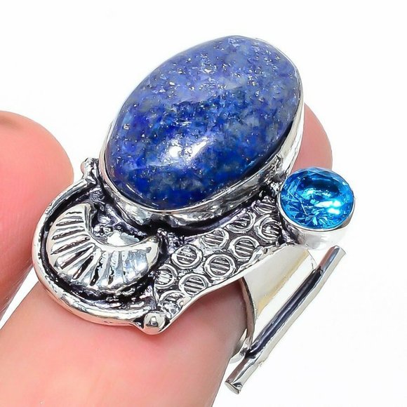 Hand Crafted Jewelry - Handmade Lapis Lazuli Blue Topaz 925 Ring